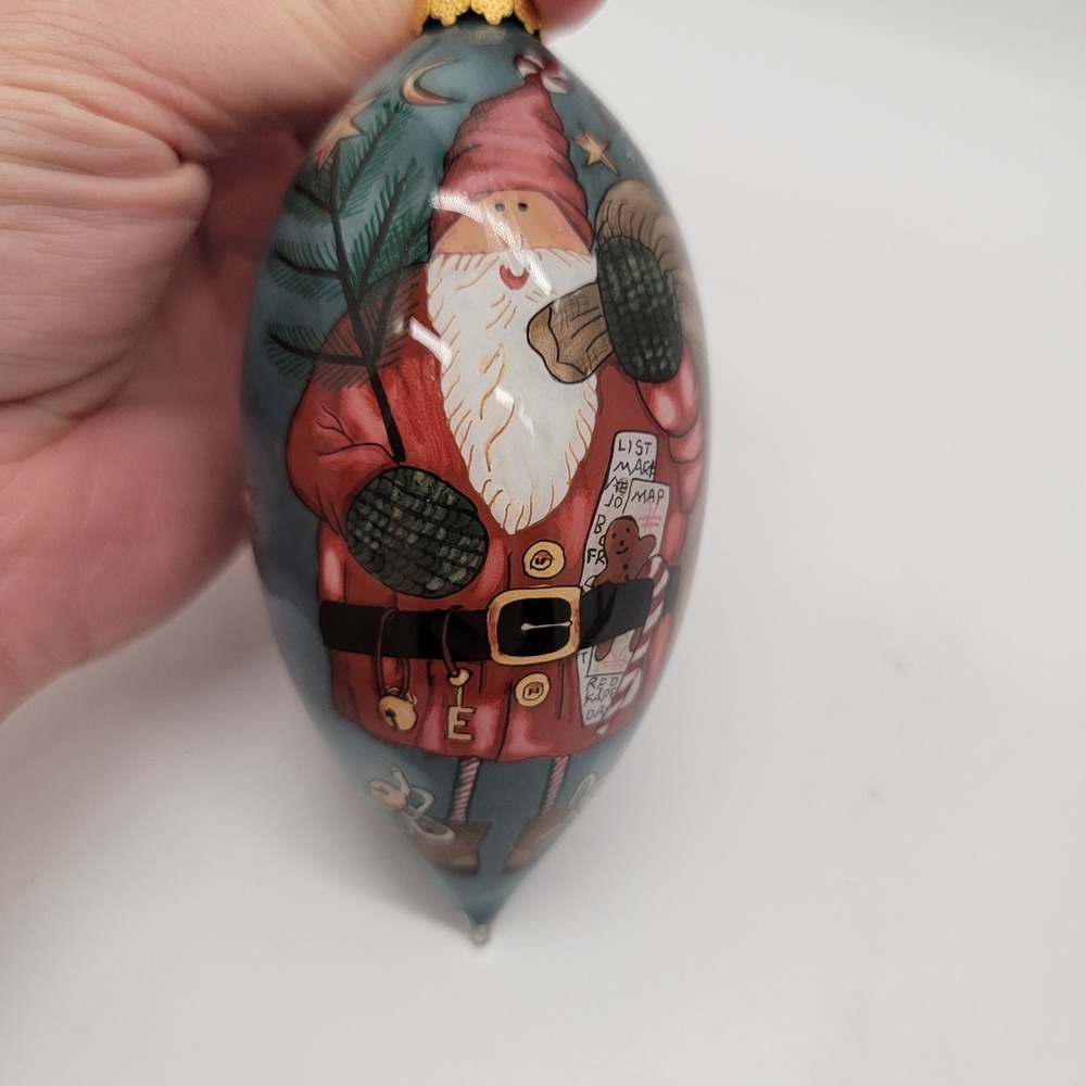 Ne Qwa Christmas Tree Ornament Art Glass Reverse Painted Santa Naughty Nice